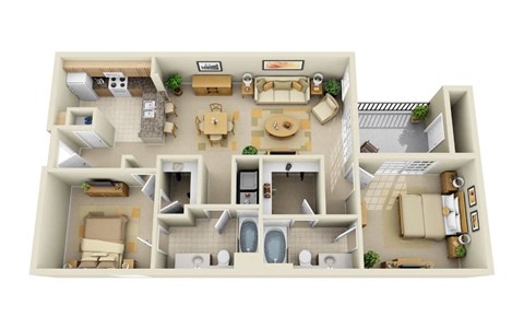 Floor plan for 2 beds, 2 baths, 1126 sqft